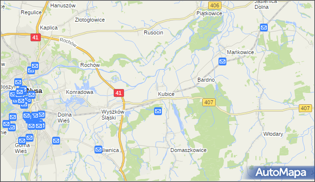 mapa Kubice gmina Nysa, Kubice gmina Nysa na mapie Targeo