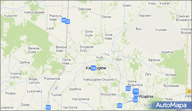 mapa Kule gmina Kiełczygłów, Kule gmina Kiełczygłów na mapie Targeo