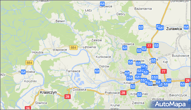mapa Kuńkowce, Kuńkowce na mapie Targeo