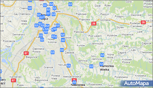 mapa Kunów gmina Chełmiec, Kunów gmina Chełmiec na mapie Targeo