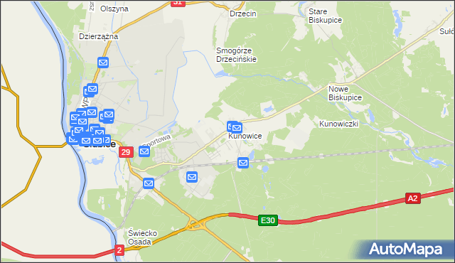 mapa Kunowice, Kunowice na mapie Targeo