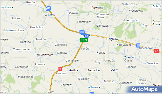 mapa Kurów gmina Lipnik, Kurów gmina Lipnik na mapie Targeo