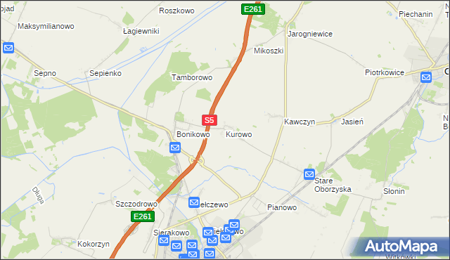 mapa Kurowo gmina Kościan, Kurowo gmina Kościan na mapie Targeo