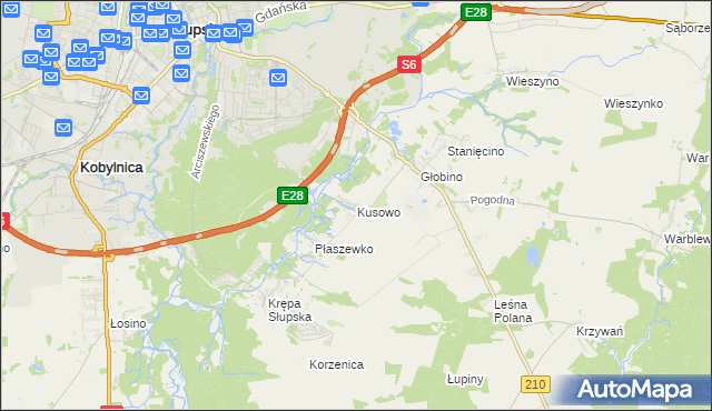 mapa Kusowo gmina Słupsk, Kusowo gmina Słupsk na mapie Targeo