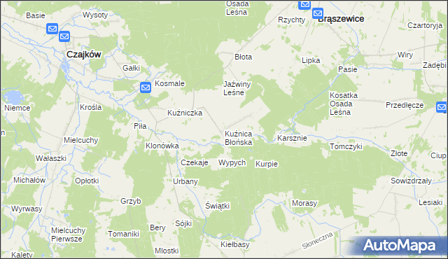 mapa Kuźnica Błońska, Kuźnica Błońska na mapie Targeo