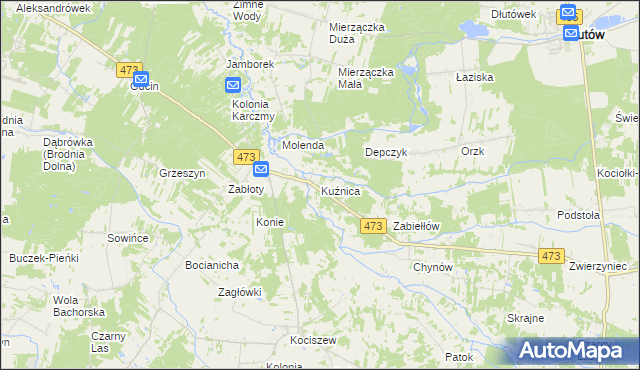 mapa Kuźnica gmina Zelów, Kuźnica gmina Zelów na mapie Targeo