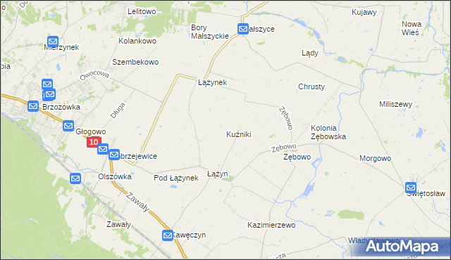 mapa Kuźniki gmina Obrowo, Kuźniki gmina Obrowo na mapie Targeo