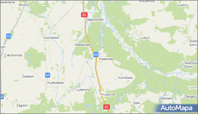 mapa Kwakowo gmina Kobylnica, Kwakowo gmina Kobylnica na mapie Targeo