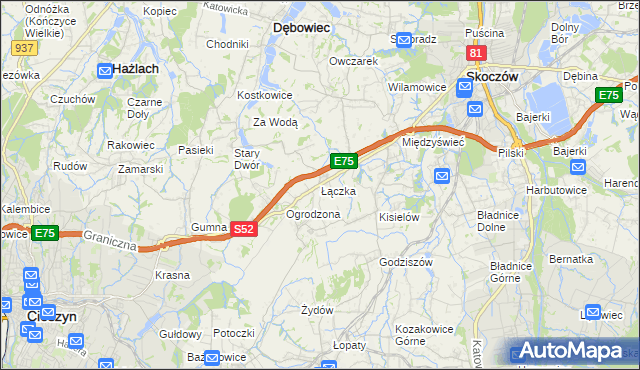 mapa Łączka gmina Dębowiec, Łączka gmina Dębowiec na mapie Targeo