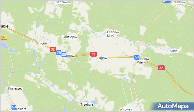 mapa Łagów gmina Dąbie, Łagów gmina Dąbie na mapie Targeo