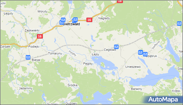 mapa Łajsy gmina Gietrzwałd, Łajsy gmina Gietrzwałd na mapie Targeo