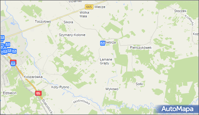 mapa Łamane Grądy, Łamane Grądy na mapie Targeo
