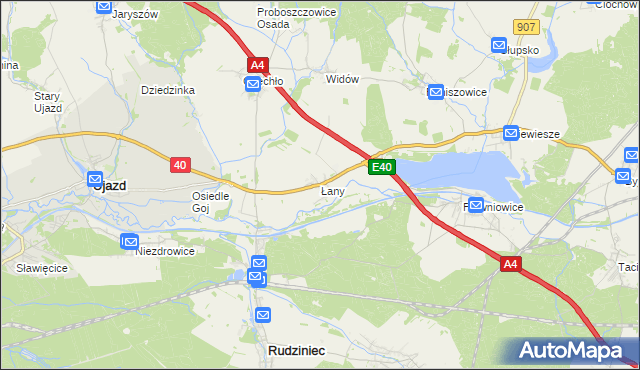 mapa Łany gmina Rudziniec, Łany gmina Rudziniec na mapie Targeo