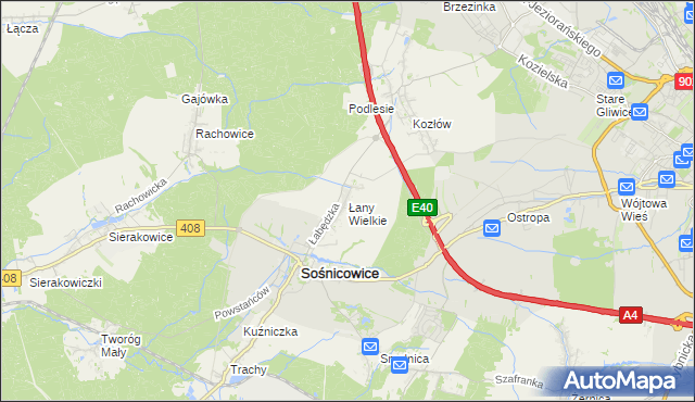 mapa Łany Wielkie gmina Sośnicowice, Łany Wielkie gmina Sośnicowice na mapie Targeo