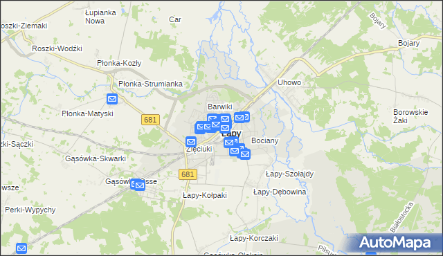 mapa Łapy, Łapy na mapie Targeo