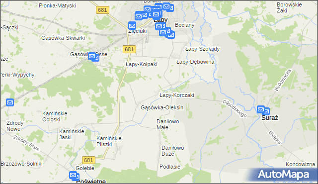 mapa Łapy-Korczaki, Łapy-Korczaki na mapie Targeo