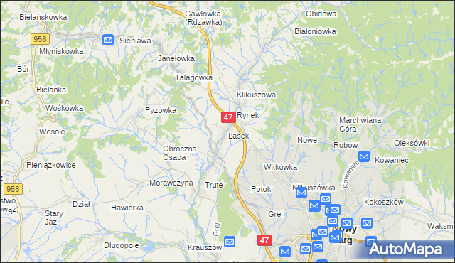 mapa Lasek gmina Nowy Targ, Lasek gmina Nowy Targ na mapie Targeo