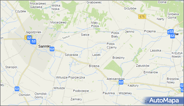 mapa Lasek gmina Sanniki, Lasek gmina Sanniki na mapie Targeo