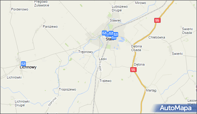 mapa Laski gmina Nowy Staw, Laski gmina Nowy Staw na mapie Targeo