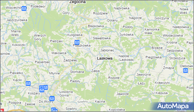 mapa Laskowa powiat limanowski, Laskowa powiat limanowski na mapie Targeo