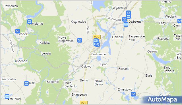mapa Laskowice gmina Jeżewo, Laskowice gmina Jeżewo na mapie Targeo