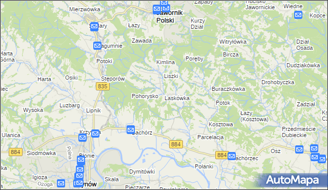 mapa Laskówka gmina Dynów, Laskówka gmina Dynów na mapie Targeo