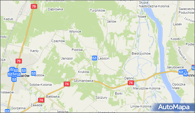 mapa Lasocin gmina Ożarów, Lasocin gmina Ożarów na mapie Targeo