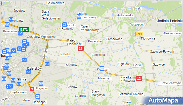 mapa Lasowice gmina Jedlnia-Letnisko, Lasowice gmina Jedlnia-Letnisko na mapie Targeo