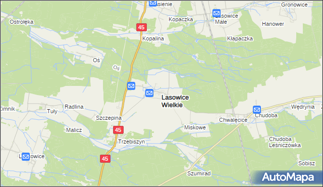 mapa Lasowice Wielkie powiat kluczborski, Lasowice Wielkie powiat kluczborski na mapie Targeo