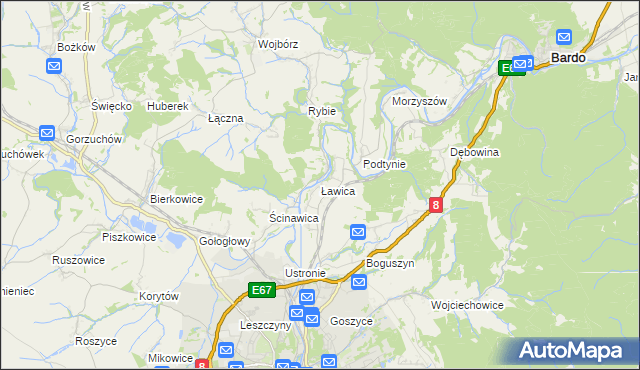 mapa Ławica gmina Kłodzko, Ławica gmina Kłodzko na mapie Targeo