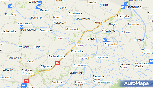 mapa Ławy gmina Opatowiec, Ławy gmina Opatowiec na mapie Targeo