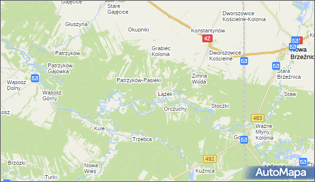 mapa Łążek gmina Nowa Brzeźnica, Łążek gmina Nowa Brzeźnica na mapie Targeo