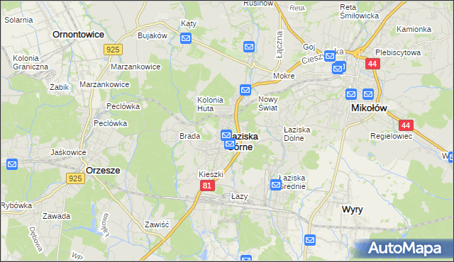 mapa Łaziska Górne, Łaziska Górne na mapie Targeo