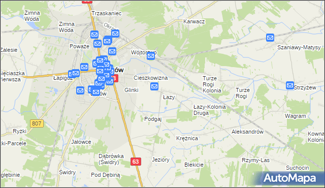 mapa Łazy gmina Łuków, Łazy gmina Łuków na mapie Targeo