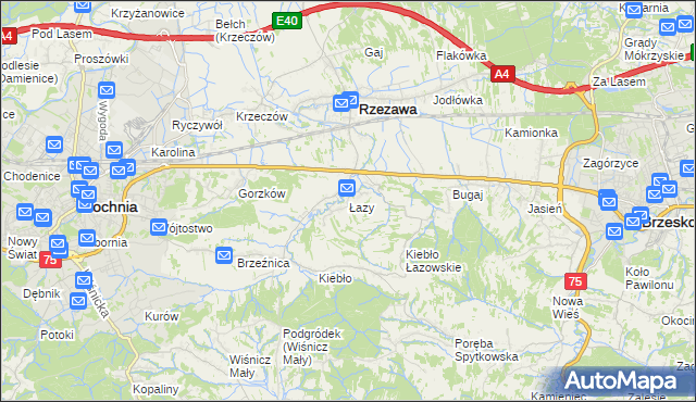 mapa Łazy gmina Rzezawa, Łazy gmina Rzezawa na mapie Targeo