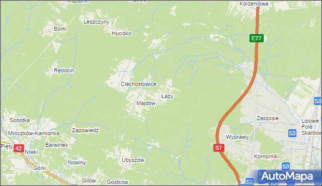 mapa Łazy gmina Szydłowiec, Łazy gmina Szydłowiec na mapie Targeo