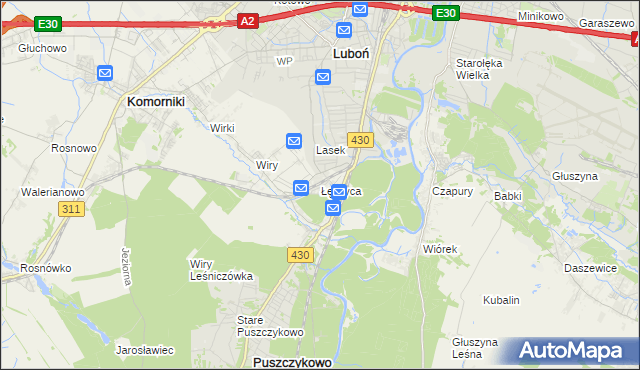 mapa Łęczyca gmina Komorniki, Łęczyca gmina Komorniki na mapie Targeo