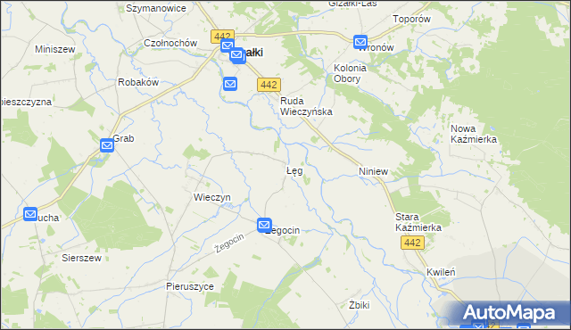 mapa Łęg gmina Czermin, Łęg gmina Czermin na mapie Targeo