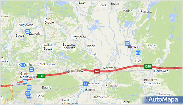 mapa Łęki gmina Borzęcin, Łęki gmina Borzęcin na mapie Targeo