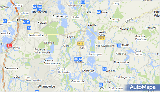 mapa Łęki gmina Kęty, Łęki gmina Kęty na mapie Targeo