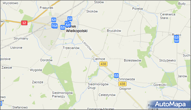 mapa Leonów gmina Borek Wielkopolski, Leonów gmina Borek Wielkopolski na mapie Targeo