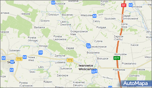 mapa Lesieniec gmina Iwanowice, Lesieniec gmina Iwanowice na mapie Targeo