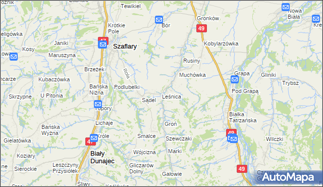 mapa Leśnica gmina Bukowina Tatrzańska, Leśnica gmina Bukowina Tatrzańska na mapie Targeo