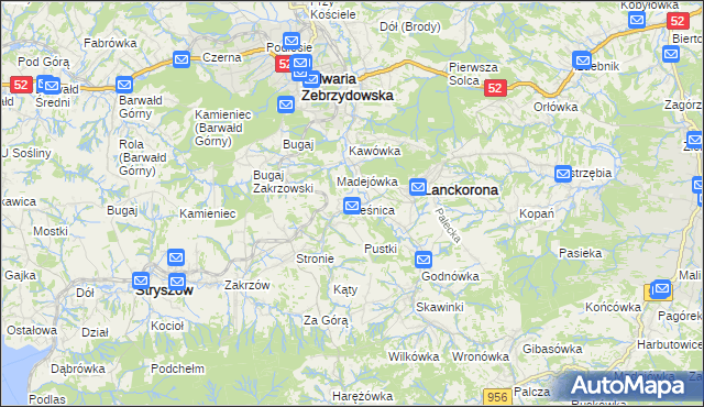 mapa Leśnica gmina Stryszów, Leśnica gmina Stryszów na mapie Targeo