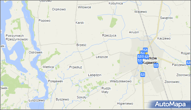 mapa Leszcze gmina Piotrków Kujawski, Leszcze gmina Piotrków Kujawski na mapie Targeo