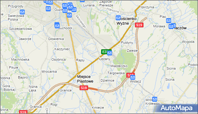 mapa Łężany gmina Miejsce Piastowe, Łężany gmina Miejsce Piastowe na mapie Targeo