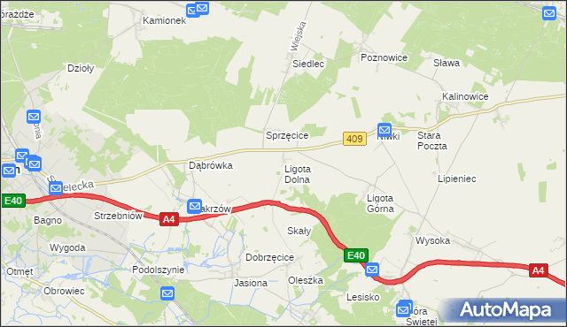 mapa Ligota Dolna gmina Strzelce Opolskie, Ligota Dolna gmina Strzelce Opolskie na mapie Targeo