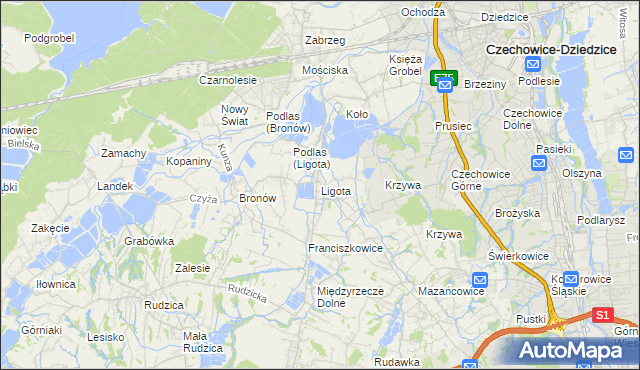 mapa Ligota gmina Czechowice-Dziedzice, Ligota gmina Czechowice-Dziedzice na mapie Targeo