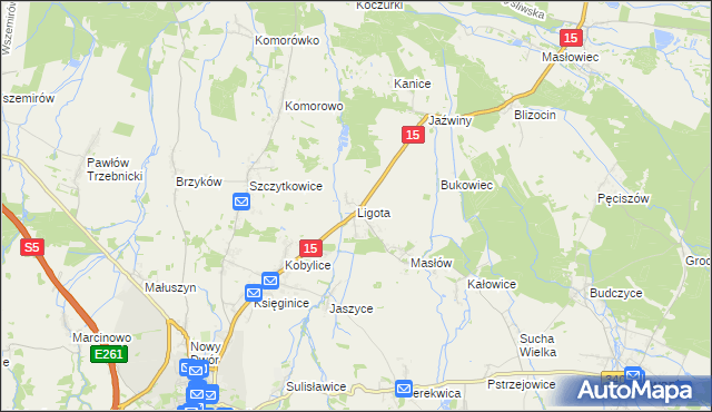 mapa Ligota gmina Trzebnica, Ligota gmina Trzebnica na mapie Targeo