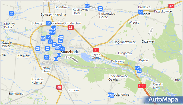 mapa Ligota Górna gmina Kluczbork, Ligota Górna gmina Kluczbork na mapie Targeo